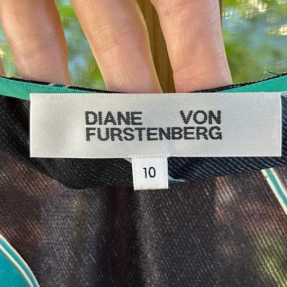 Diane Von Furstenburg Silk Metallic Colorblock Dress Size 10 - Picture 10 of 11